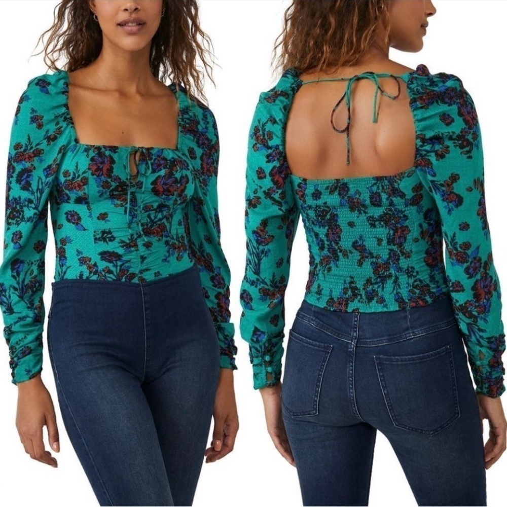 Free People Hilary Printed Top Green Combo. NEW